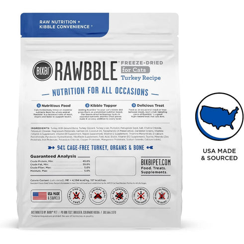 Bixbi Cat Rawbble Freeze-Dried Turkey Raw Cat Food 3.5oz - Poudre Pet & Feed Supply 2